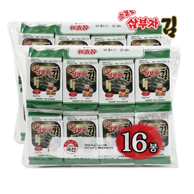 [韓国海苔]うわさのサンブジャのり(弁当海苔)16袋(64g)×8セット/韓国食品/韓国味付けのり/焼きのり