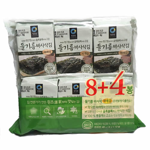[清浄園]エゴマ油海苔12袋(48g)×8セット/韓国食品/韓国海苔/韓国味付けのり/シーズニング海苔