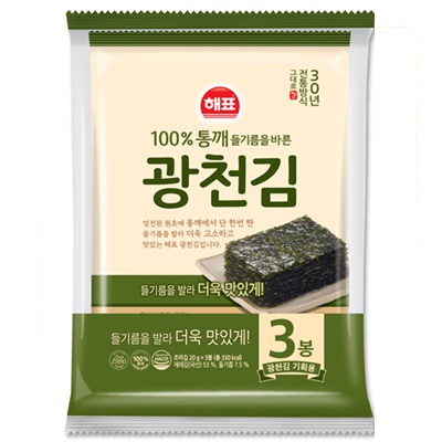 [ヘピョ]廣川 全形海苔(3袋) 60g×10個/韓国食品/韓国味付けのり/焼きのり