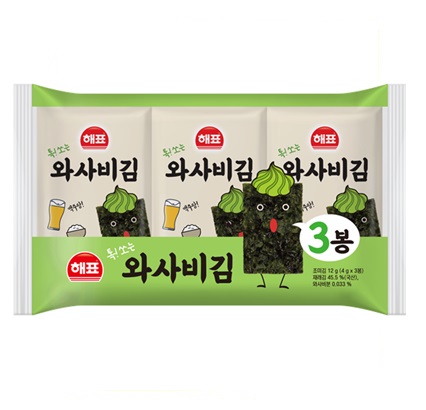 [ヘピョ]ワサビ味海苔3袋(12g)×24セット/韓国食品/韓国味付けのり//韓国食品/韓国味付けのり/シーズニング海苔