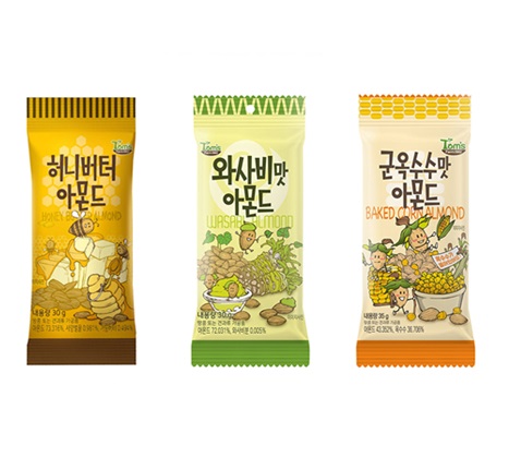 [Tom's Farm]ハニーバター、わさび、焼きとうもろこし アーモンド 3種セット/韓国お菓子/ミックスナッツ/おつまみ