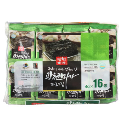 [廣川貿易商事]廣川海苔 青海苔 16袋(64g)×10セット/韓国食品/韓国海苔/韓国味付けのり/シーズニング海苔